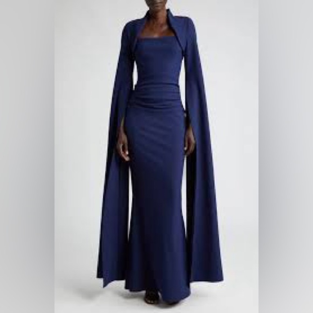 Chiara Boni Navy Long-Sleeve Draped Evening Gown size 4 - Picture 4 of 12